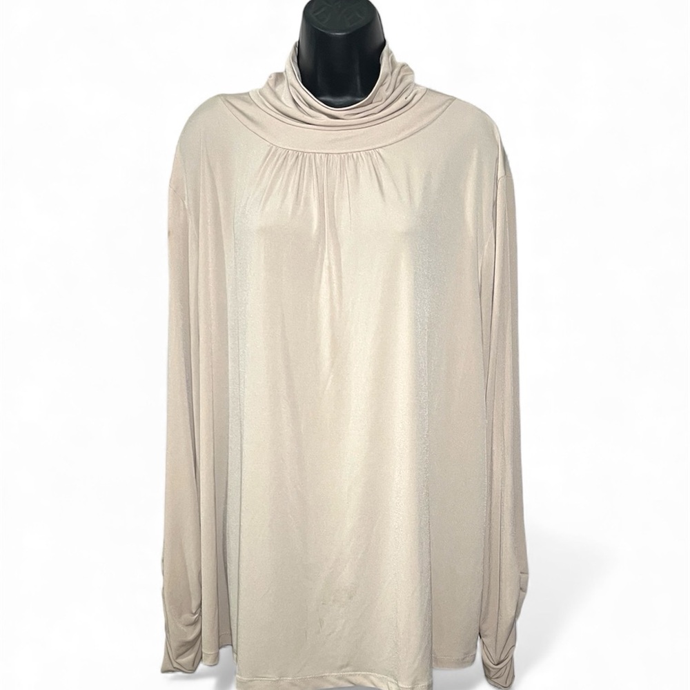 Susan Graver Cream Cowl Neck Long Sleeve Shirt